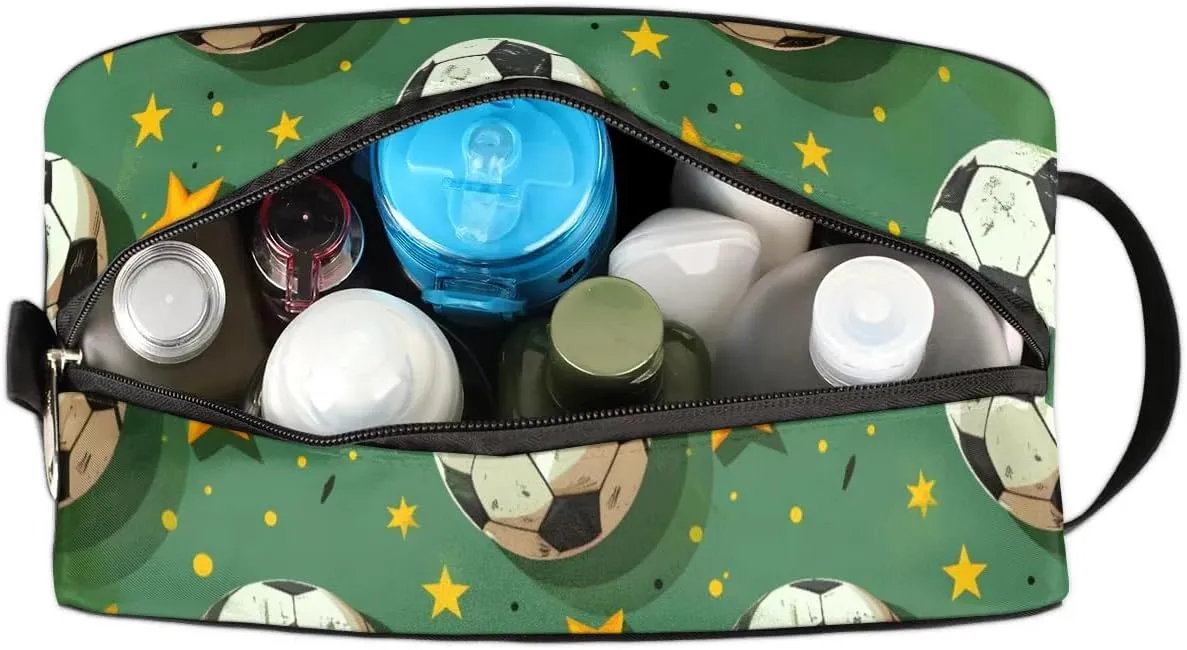 Travel Toiletry Bag for Women Men Soccer Star Print Hanging Cosmetic Bag Waterproof Makeup Bag for Shaving Makeup Toothbrush & Travel Essentials