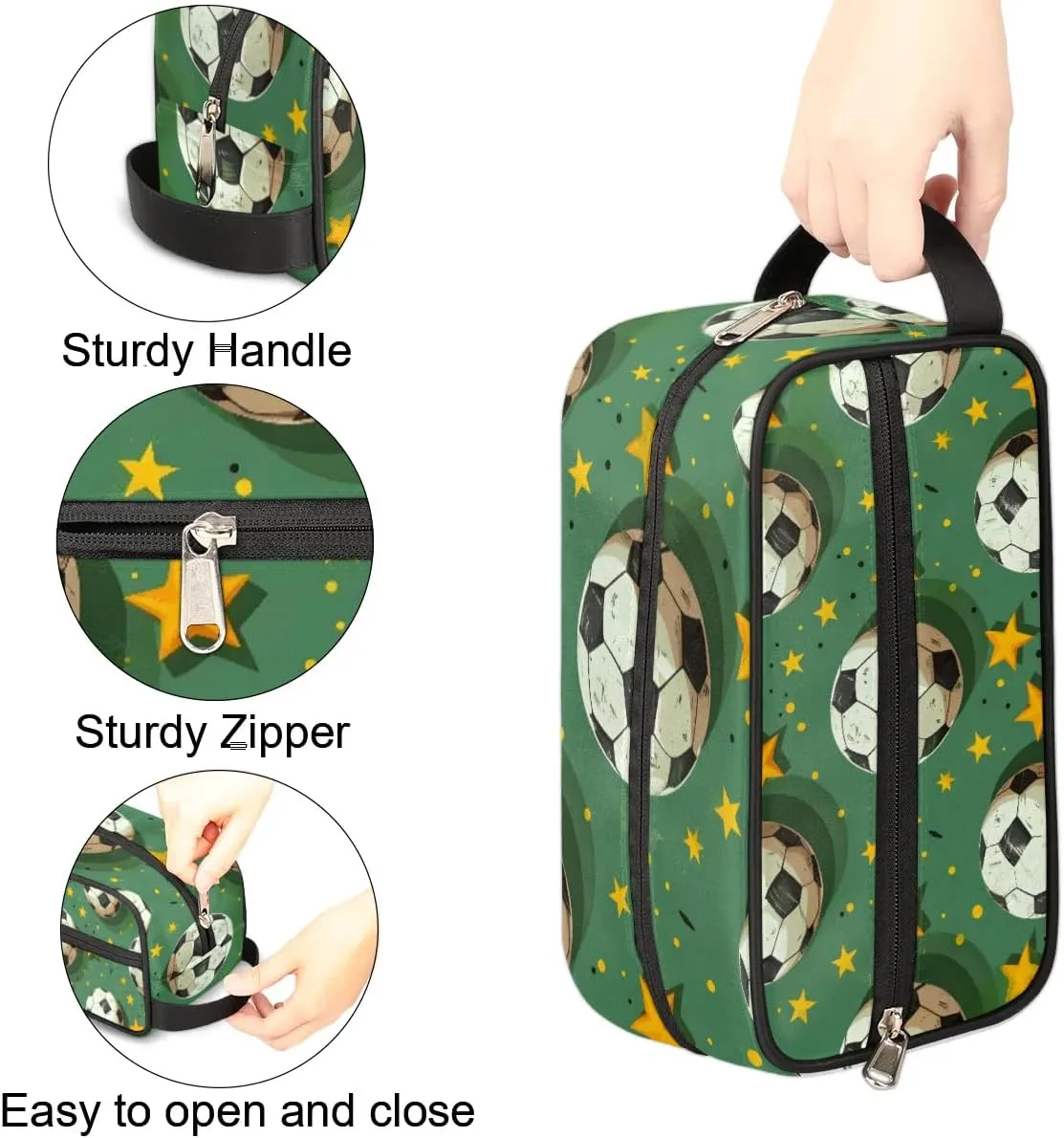 Travel Toiletry Bag for Women Men Soccer Star Print Hanging Cosmetic Bag Waterproof Makeup Bag for Shaving Makeup Toothbrush & Travel Essentials