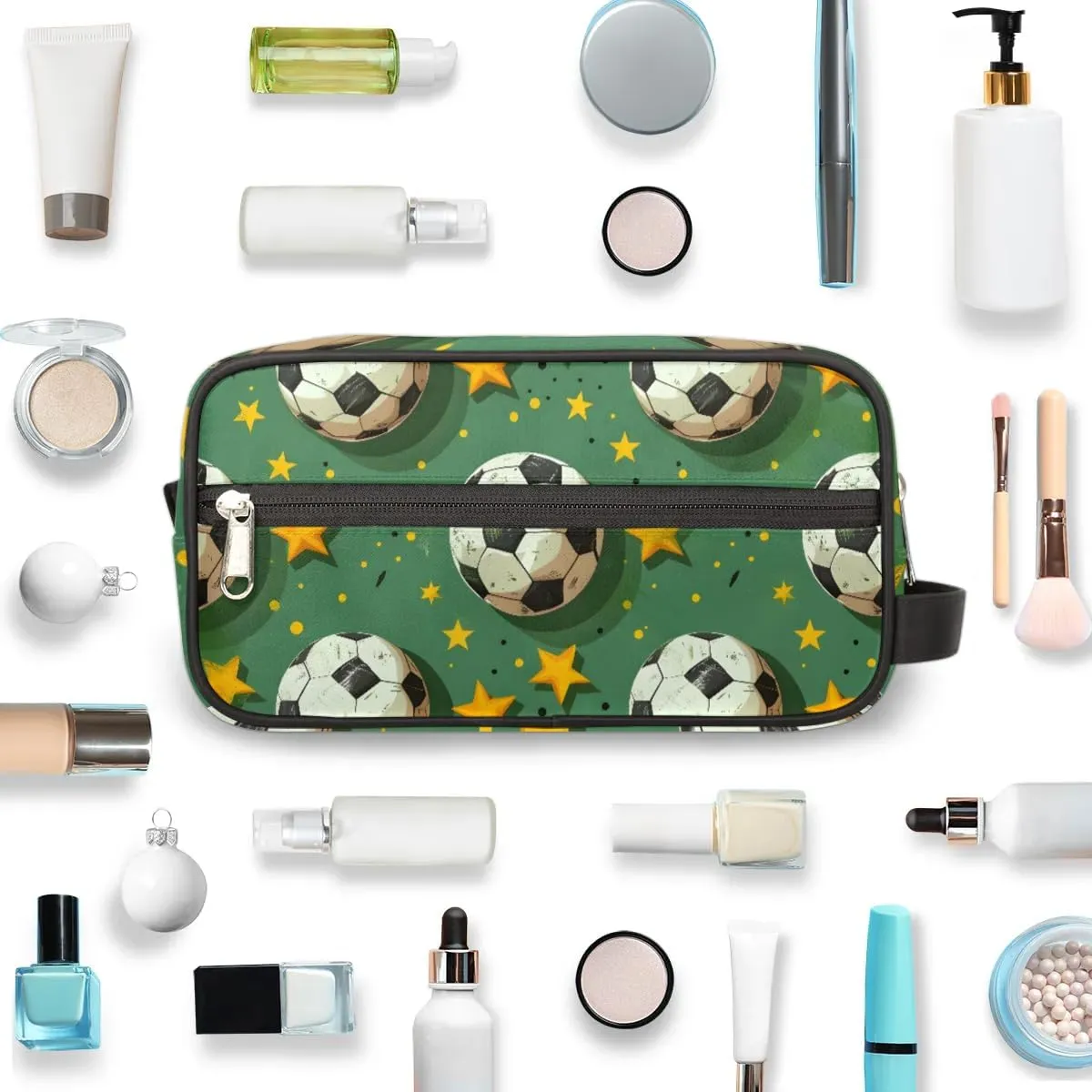 Travel Toiletry Bag for Women Men Soccer Star Print Hanging Cosmetic Bag Waterproof Makeup Bag for Shaving Makeup Toothbrush & Travel Essentials