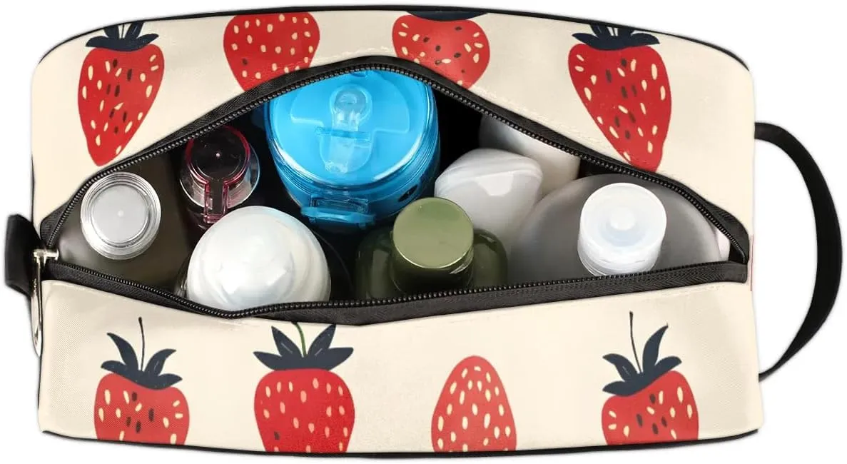 Travel Toiletry Bag for Women Men Strawberries Prints Hanging Cosmetic Bag Waterproof Makeup Bag for Shaving Makeup Toothbrush & Travel Essentials