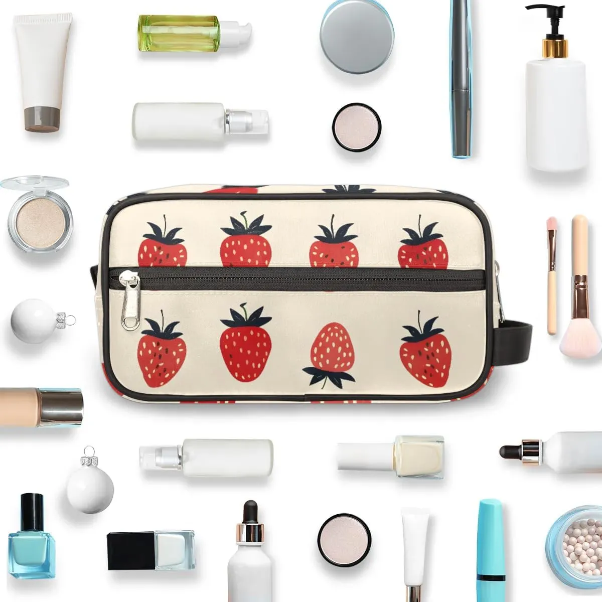 Travel Toiletry Bag for Women Men Strawberries Prints Hanging Cosmetic Bag Waterproof Makeup Bag for Shaving Makeup Toothbrush & Travel Essentials