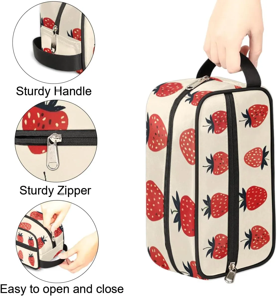 Travel Toiletry Bag for Women Men Strawberries Prints Hanging Cosmetic Bag Waterproof Makeup Bag for Shaving Makeup Toothbrush & Travel Essentials