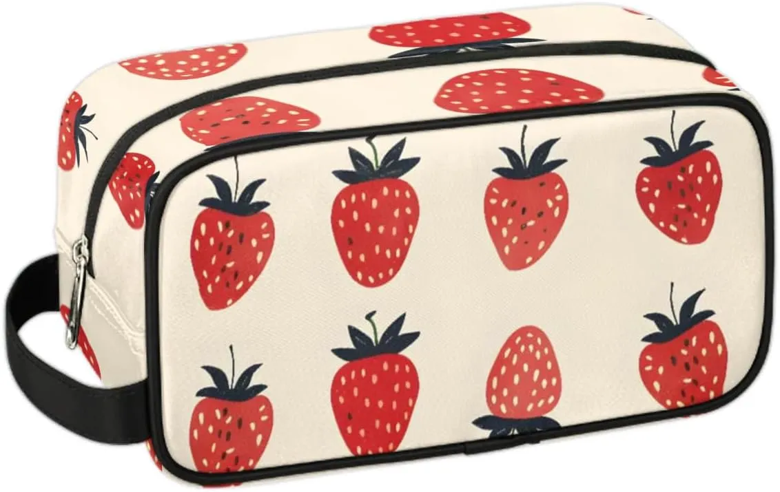 Travel Toiletry Bag for Women Men Strawberries Prints Hanging Cosmetic Bag Waterproof Makeup Bag for Shaving Makeup Toothbrush & Travel Essentials