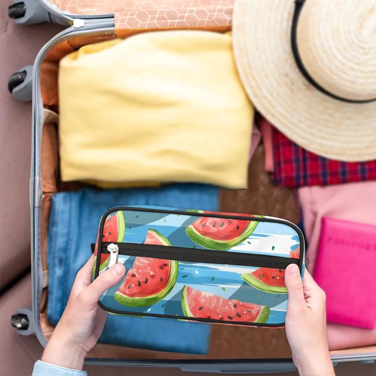 Travel Toiletry Bag for Women Men Summer Watermelon Slice Hanging Cosmetic Bag Waterproof Makeup Bag for Shaving Makeup Toothbrush & Travel Essentials