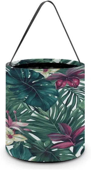 Tropical Leaves Halloween Tote Candy Bag Candy Basket Candy Bucket Gift Bag for Halloween Party