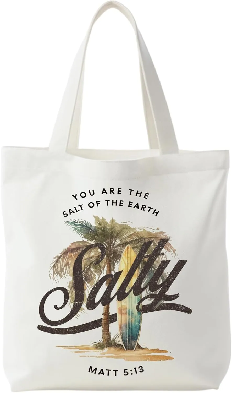 Tropical Summer Christian Tote Bag, You are Salt of the Earth Coastal Beach Canvas Tote Bags for Women, Gifts for a Beach Lover, Christian Gifts for Women, Reusable Grocery Bags Shopping Bags