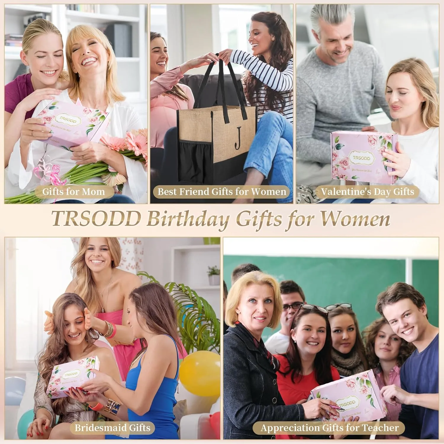 TRSODD Birthday Gifts for Women Mothers Day Gifts for Mom Wife Grandma Daughter Sister Bridesmaid Initial Jute Tote Bag and Makeup Bag E