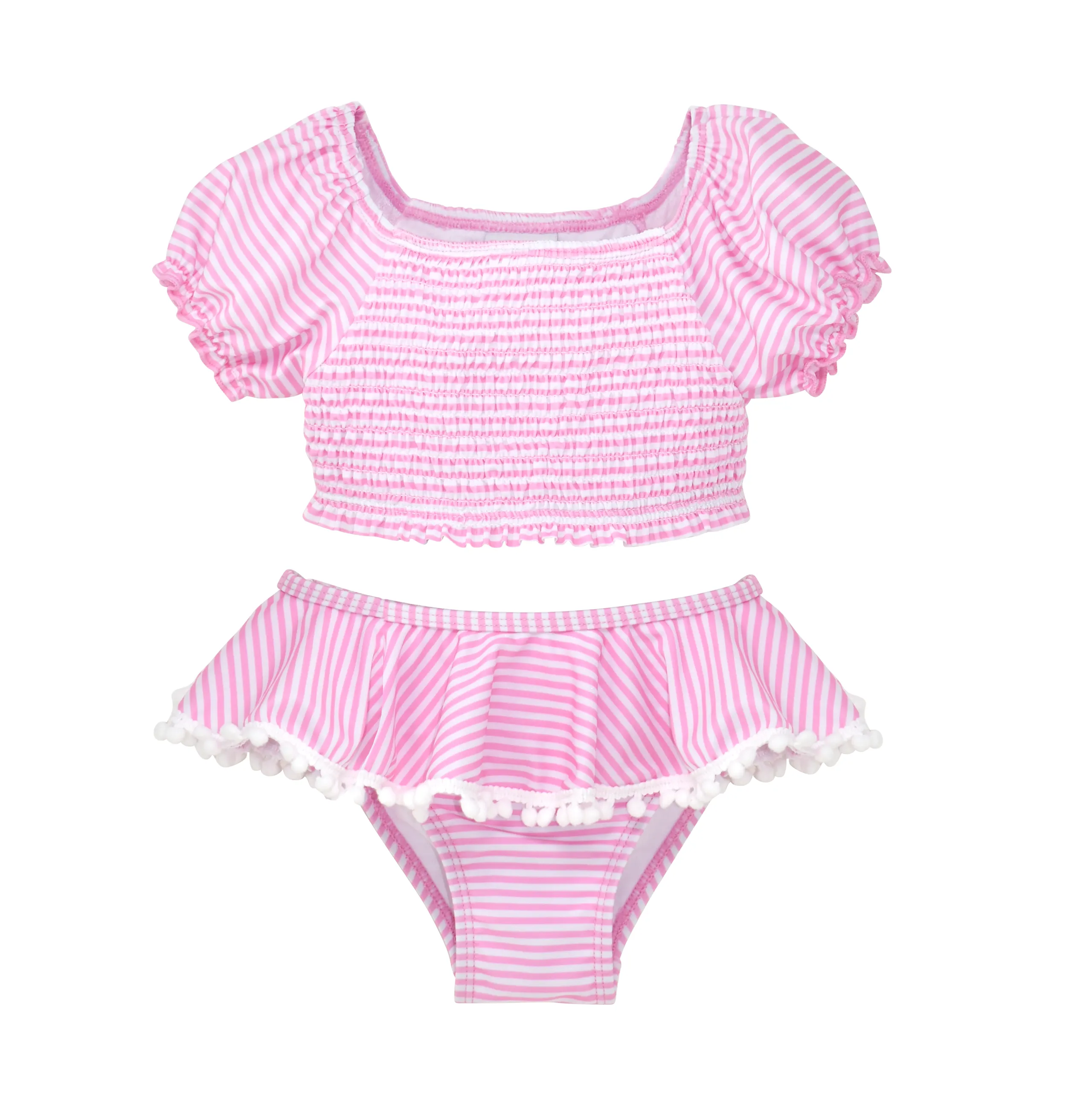 UPF 50  Gemma Two-Piece Smocked Pom-Pom Swimsuit - F