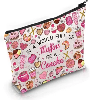 VAMSII Conchas Pan Dulce Gift Makeup Bag - Latina Mexican Cosmetic Bag, Full of Muffins Be A Concha, Pastry Lover Merch