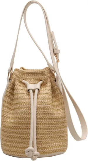 Vhitler Drawstring Straw Bag Small Crossbody Purses Women Y2k Beach Crochet Bucket Bags Cute Purse Trendy 2025 Summer