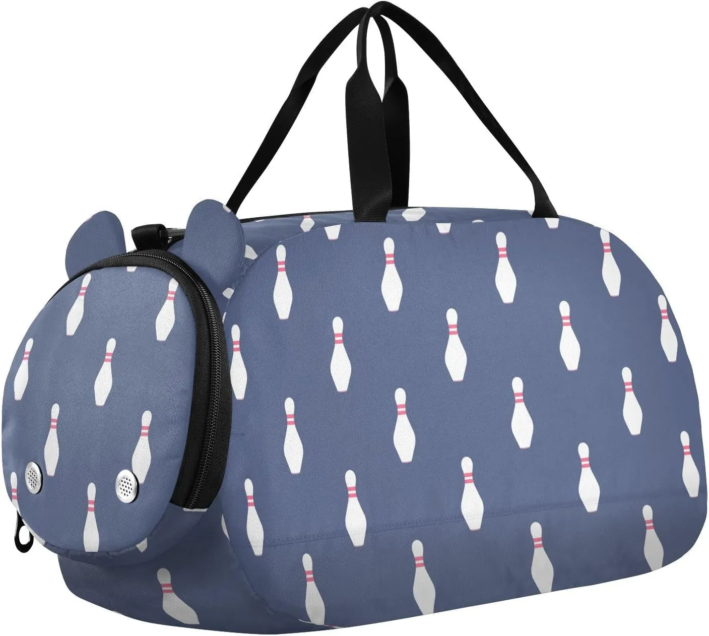 VIGTRO Bowling Pattern Blue Background Kids Overnight Travel Duffel Bag Sport Gym Bag for Boys Girls with Shoe Compartment, Carry On Weekender Luggage Bag for Dance Swim Yoga