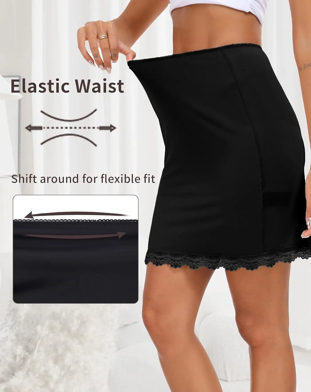 Vlazom Women's Satin Half Slip for Under Dresses Above Knee Underskirt with Lace Trim Size S-XXL