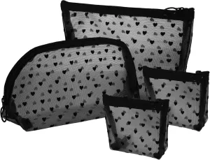 VOCOSTE 4pcs Heart Shape Print Mesh Makeup Bag, Makeup Bag Clear, Mesh Bags with Zipper, Clear Makeup Pouch Mesh Bags, Make Up Bags for Women, Black