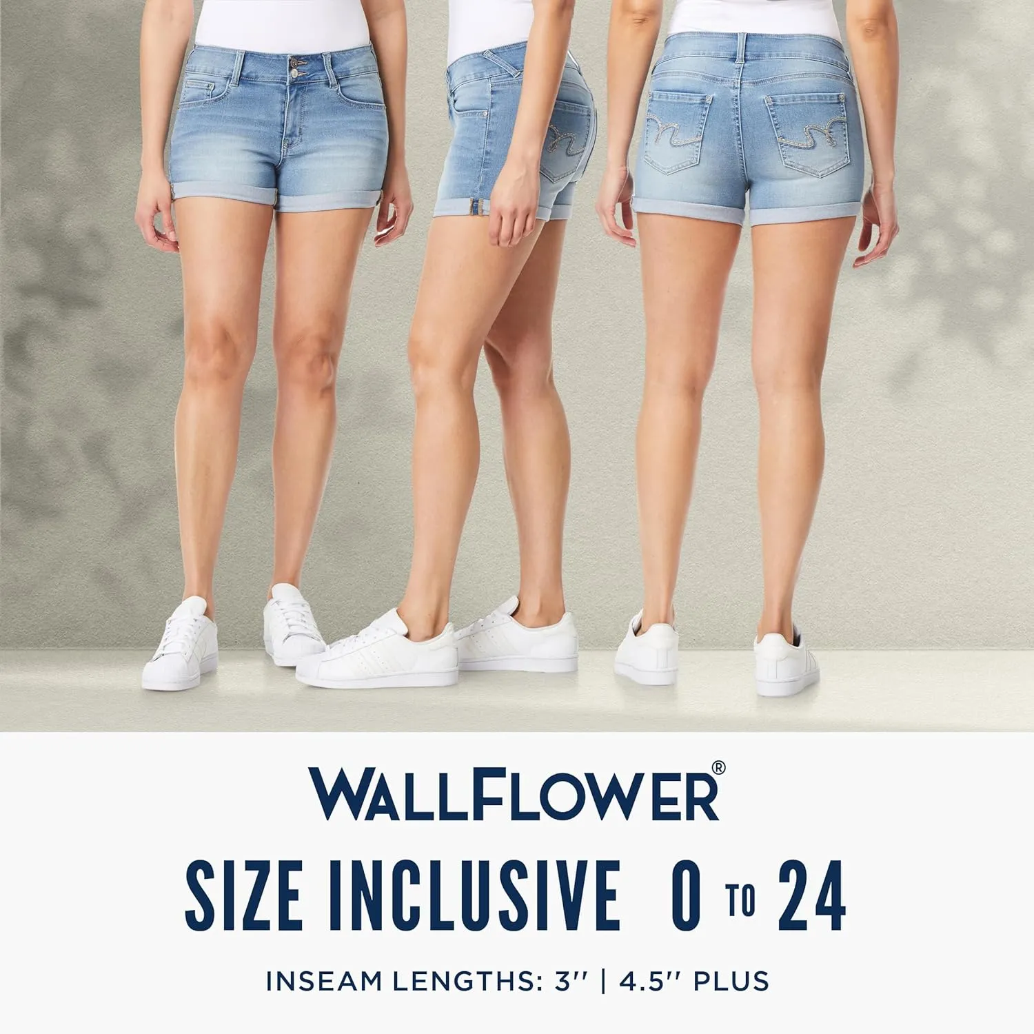 WallFlower Women's Ultra Denim Shorts Mid-Rise Insta Soft Juniors (Standard and Plus)