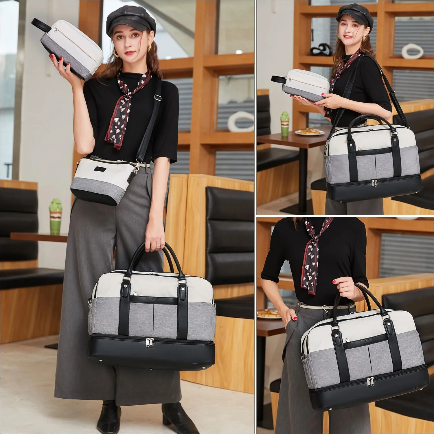 Weekender Bags for Women Overnight Bag Large Canvas Travel Duffel Bag with Shoe Compartment Carry On Tote Bag 3Pcs Set
