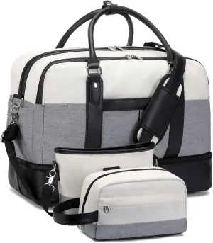 Weekender Bags for Women Overnight Bag Large Canvas Travel Duffel Bag with Shoe Compartment Carry On Tote Bag 3Pcs Set