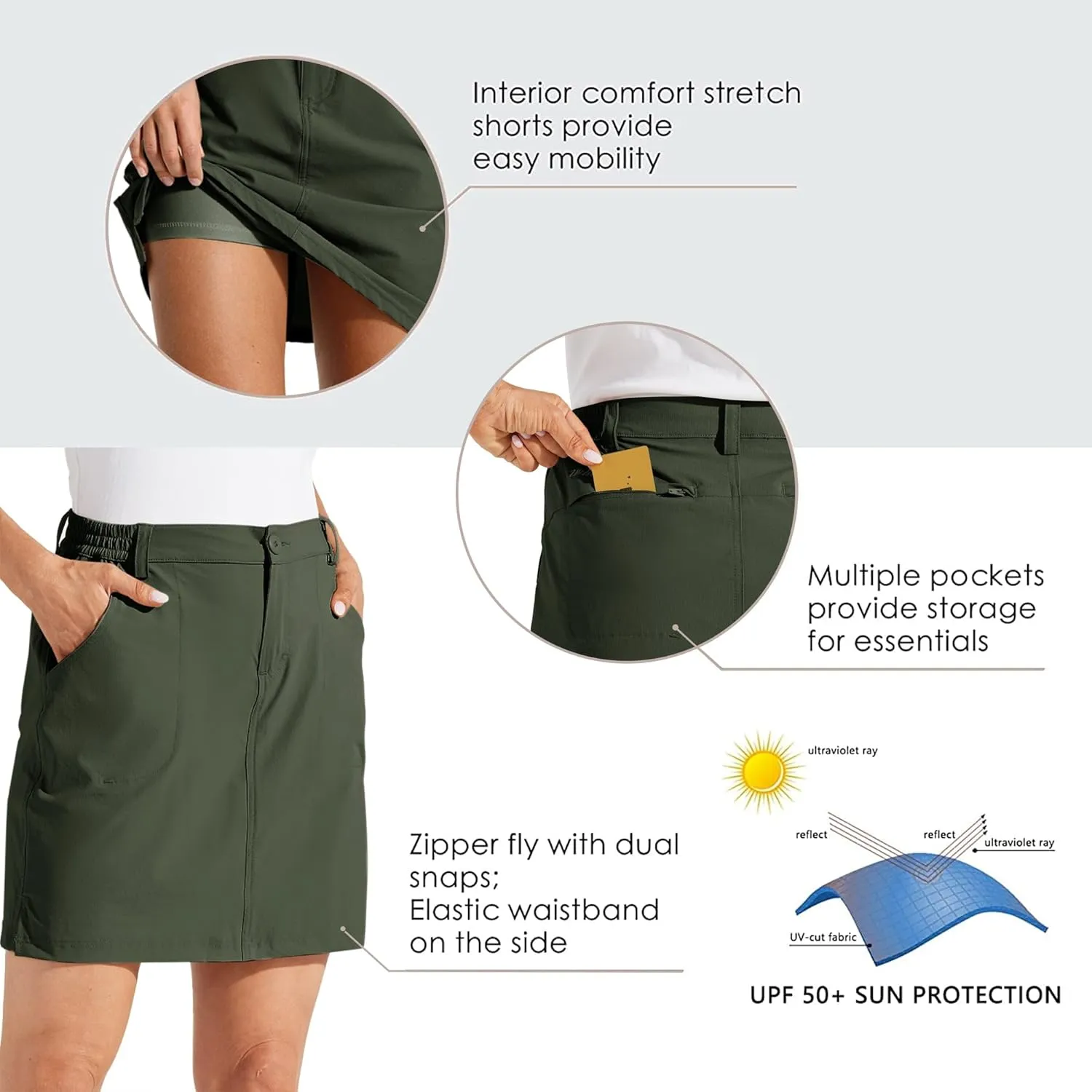 Willit Women's Skorts Golf Casual Skort Skirts UPF 50  Quick Dry Zip Pockets Outdoor Hiking