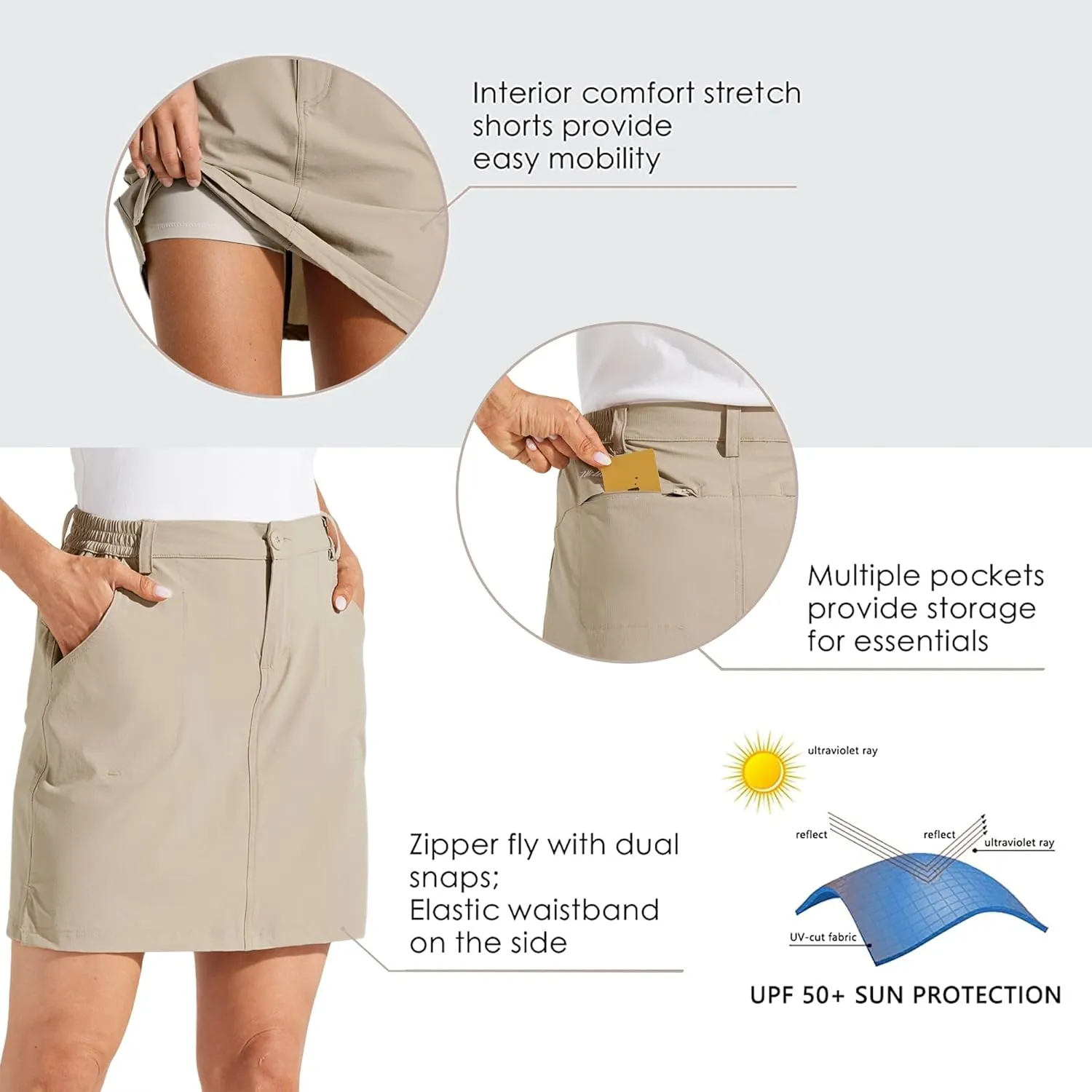 Willit Women's Skorts Golf Casual Skort Skirts UPF 50  Quick Dry Zip Pockets Outdoor Hiking