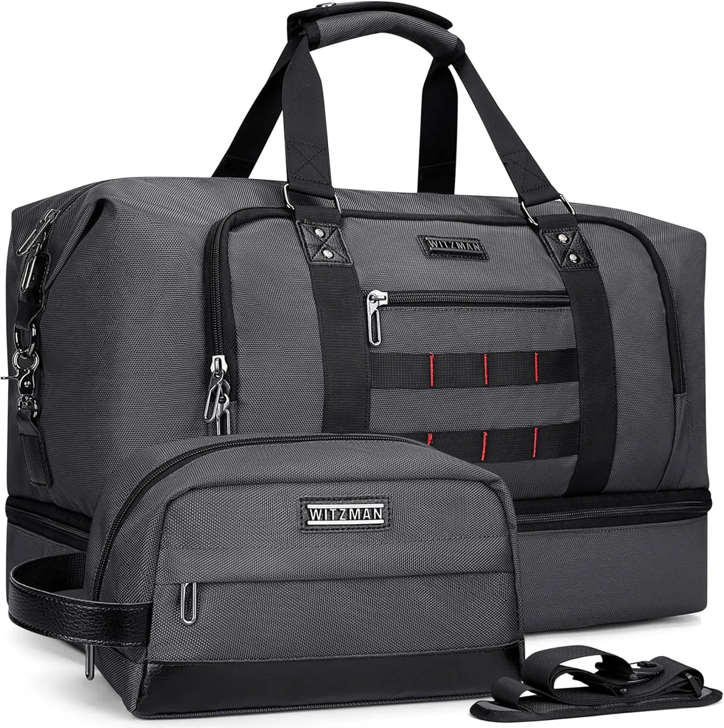 WITZMAN Travel Duffle Bags for Men Weekender Bags with Toiletry Bag Sets Carry On Overnight Bag 55L B696 Silvery Grey