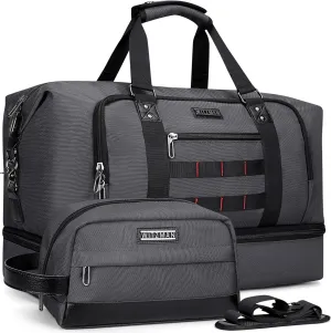WITZMAN Travel Duffle Bags for Men Weekender Bags with Toiletry Bag Sets Carry On Overnight Bag 55L B696 Silvery Grey
