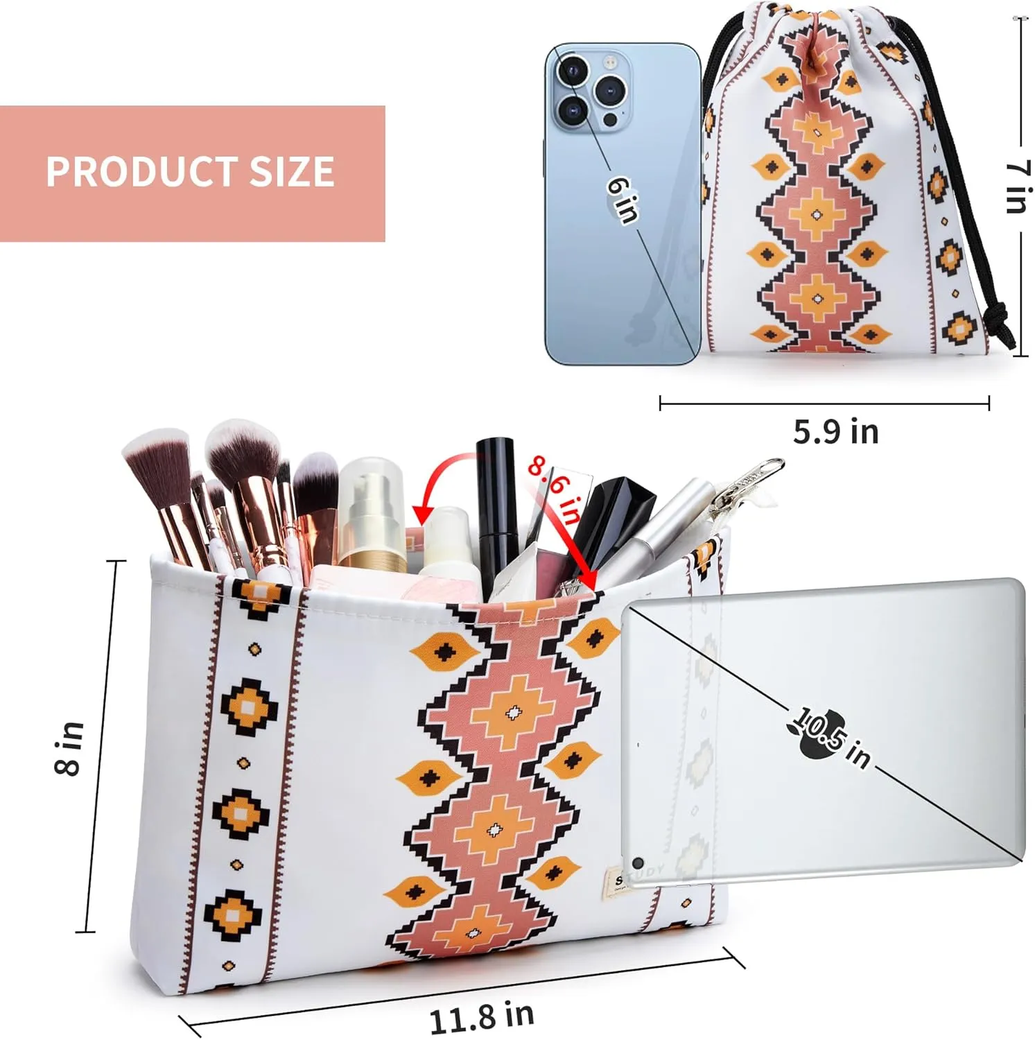 WLLWOO WLLWOO 2pcs Travel Make Up Bags-Cosmetic Bag Nylon Waterproof Large Wide Zipper Coin Purse Travel Toiletry Small Makeup Pouch For Women