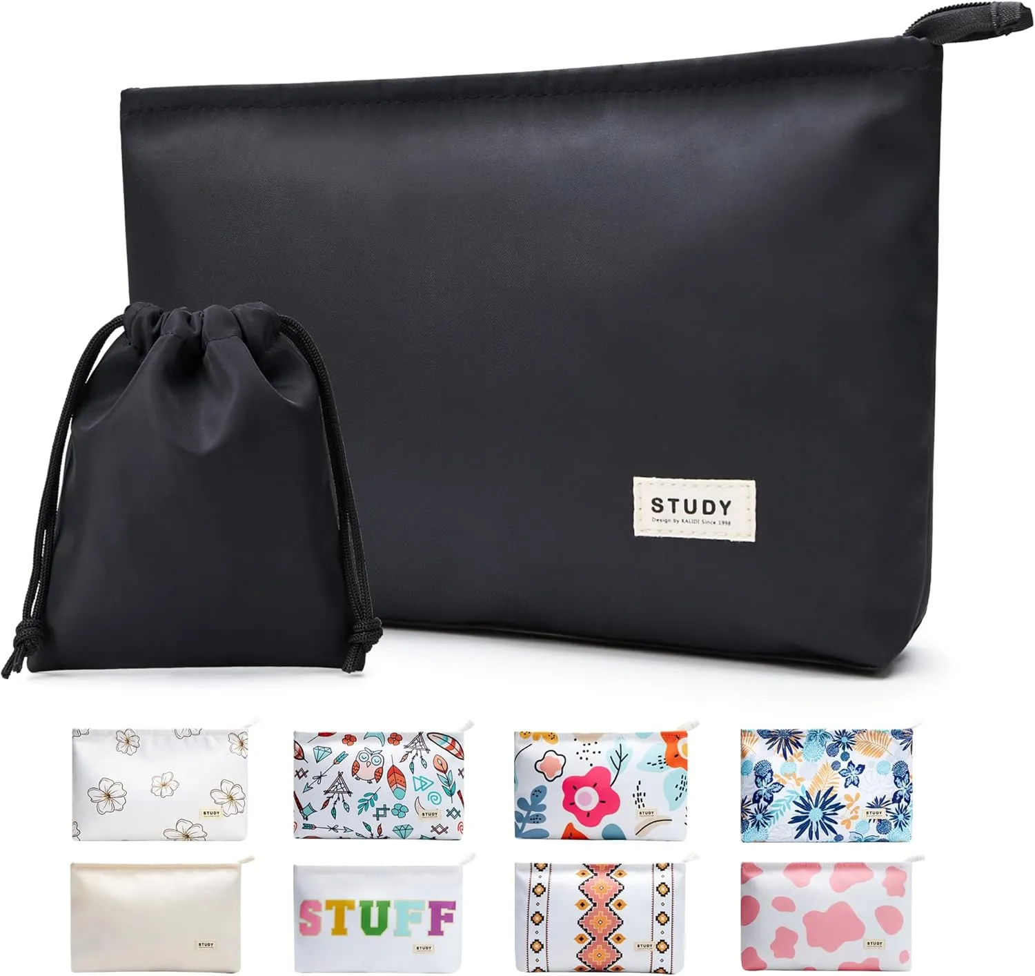 WLLWOO WLLWOO 2pcs Travel Make Up Bags-Cosmetic Bag Nylon Waterproof Large Wide Zipper Coin Purse Travel Toiletry Small Makeup Pouch For Women