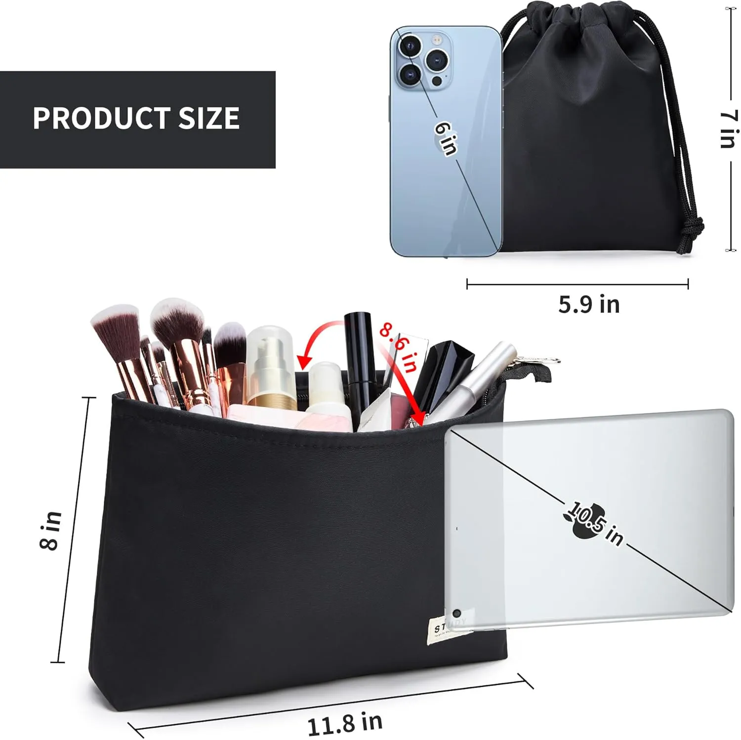 WLLWOO WLLWOO 2pcs Travel Make Up Bags-Cosmetic Bag Nylon Waterproof Large Wide Zipper Coin Purse Travel Toiletry Small Makeup Pouch For Women
