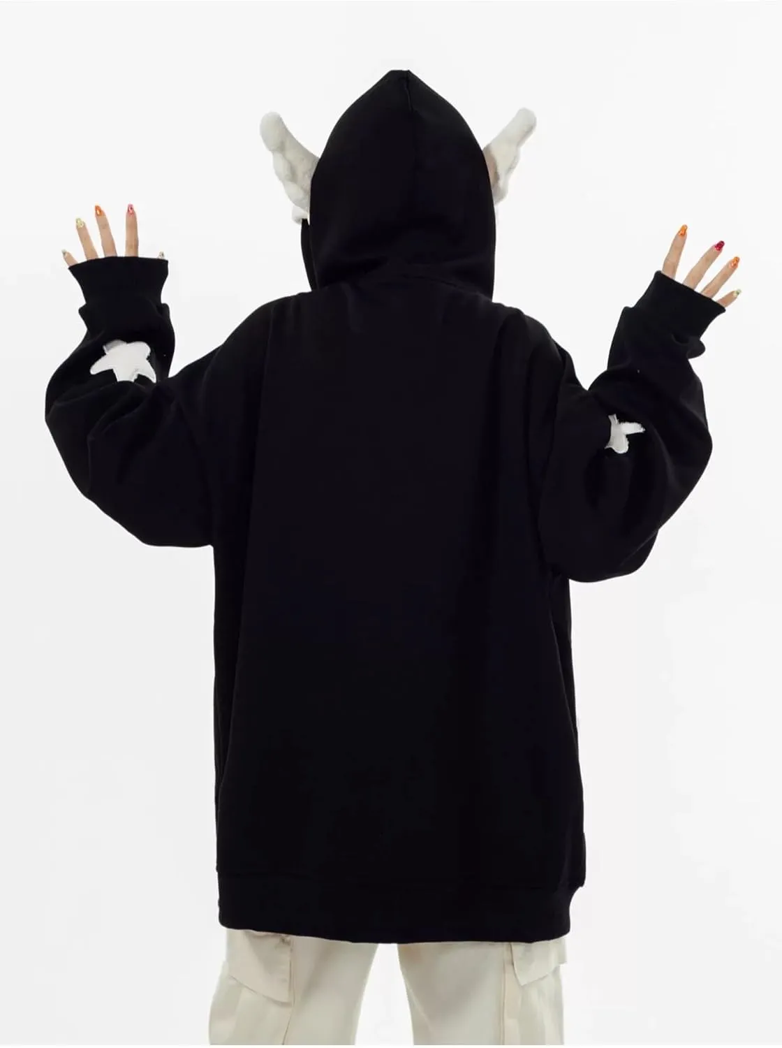 Womans Kawaii Oversized Zip Up Hoodie Y2k Angel Wings Star Aesthetic Harajuku Sweatshirts 90S Vintage Streetwear