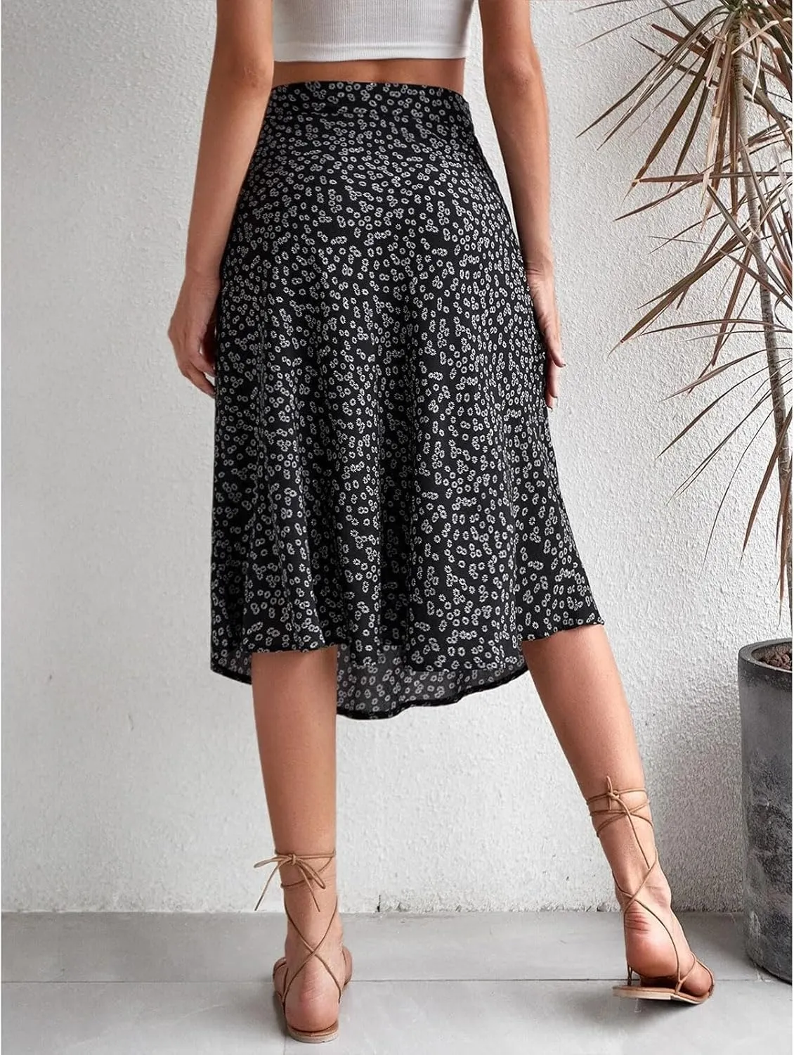 Women Boho Long Skirts Casual High Waist Floral Print Skirt Low Split Summer Beach Midi Wrap Skirts