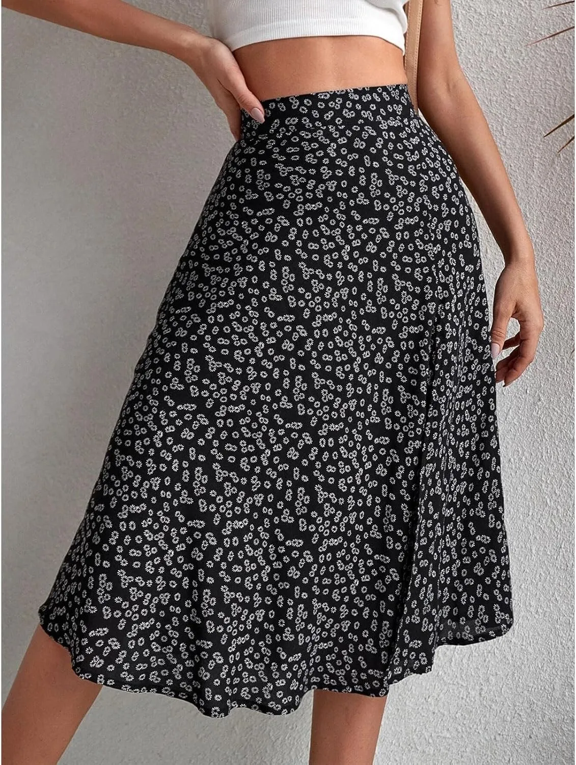 Women Boho Long Skirts Casual High Waist Floral Print Skirt Low Split Summer Beach Midi Wrap Skirts