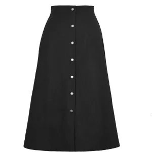 Women Corduroy Skirts Long Skirt with High Waist Narrow a Line Casual Midi Leisure Button Placket and Split Hem(XL-Black)
