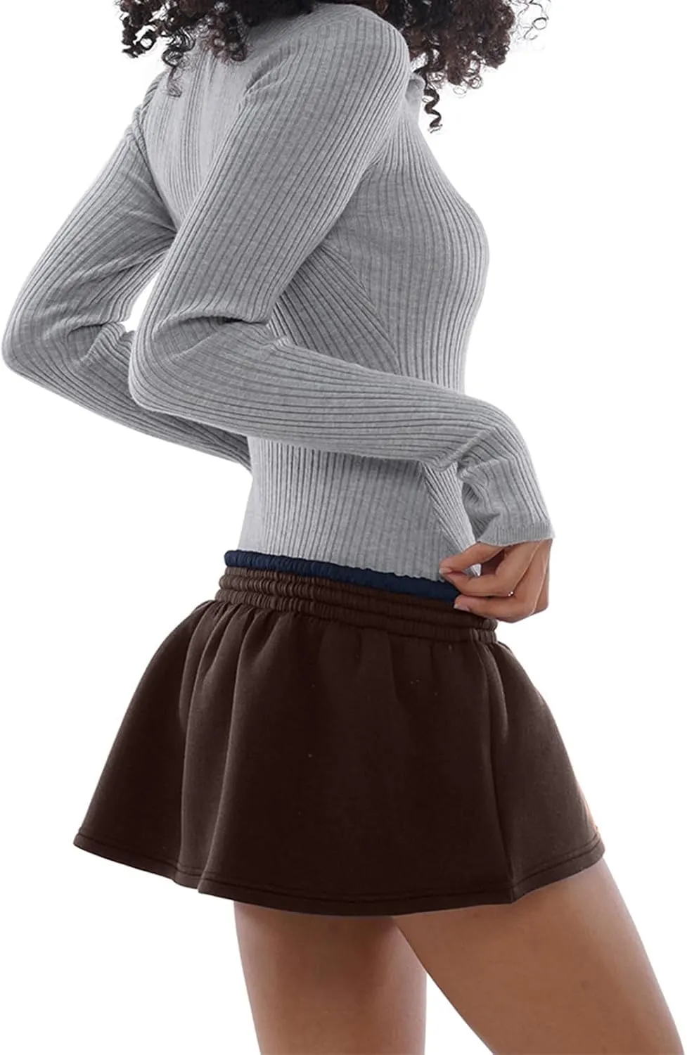 Women Drawstring Waist Sweat Skort Contrast Color Waistband A-Line Mini Skirt Built-in Shorts Sport