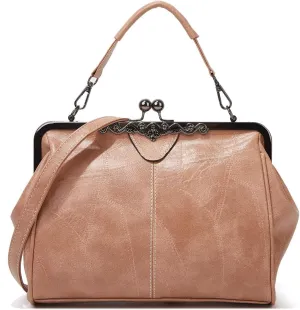 Women Retro Hollow Oil Wax PU Leather Handbag Multiple Collocations Handbags Kiss Lock Messenger Bag