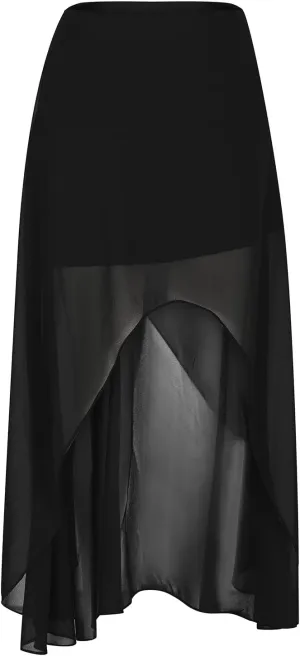 Women Ruffle Swing Skirt 2025 Fashion Mesh High Waist Flowy Irregular Hem Skirts Solid Color High Waisted Midi Skirt