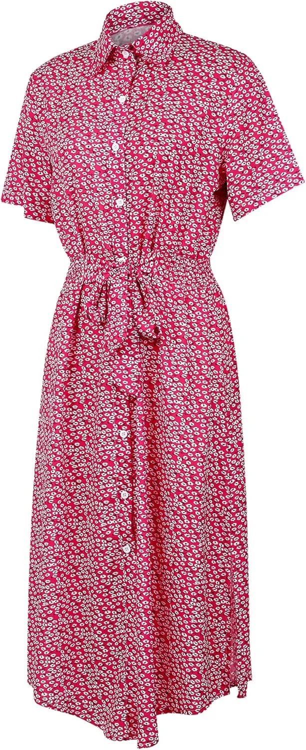 Women Summer Boho Short Sleeve Floral Maxi Dress V Neck Ruffle Bohemian Swing Beach Dresses Sundress