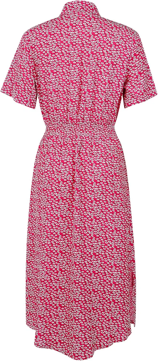 Women Summer Boho Short Sleeve Floral Maxi Dress V Neck Ruffle Bohemian Swing Beach Dresses Sundress