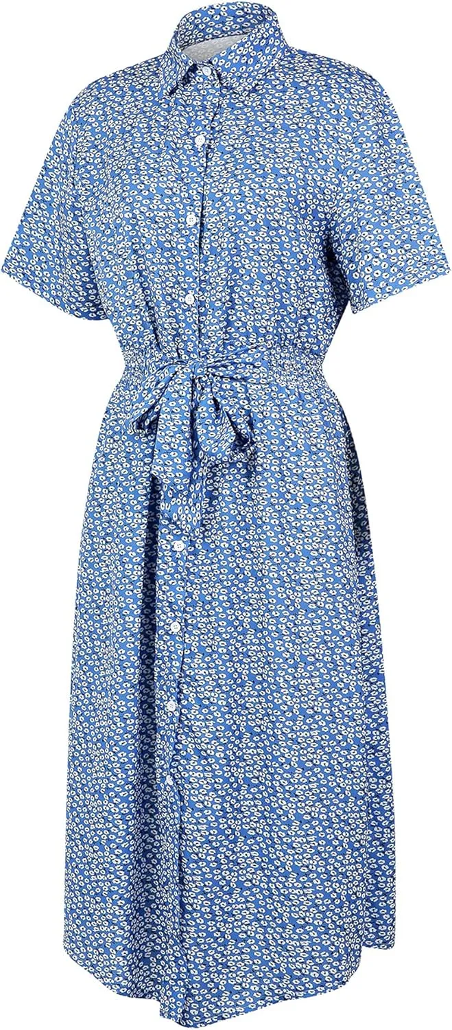 Women Summer Boho Short Sleeve Floral Maxi Dress V Neck Ruffle Bohemian Swing Beach Dresses Sundress