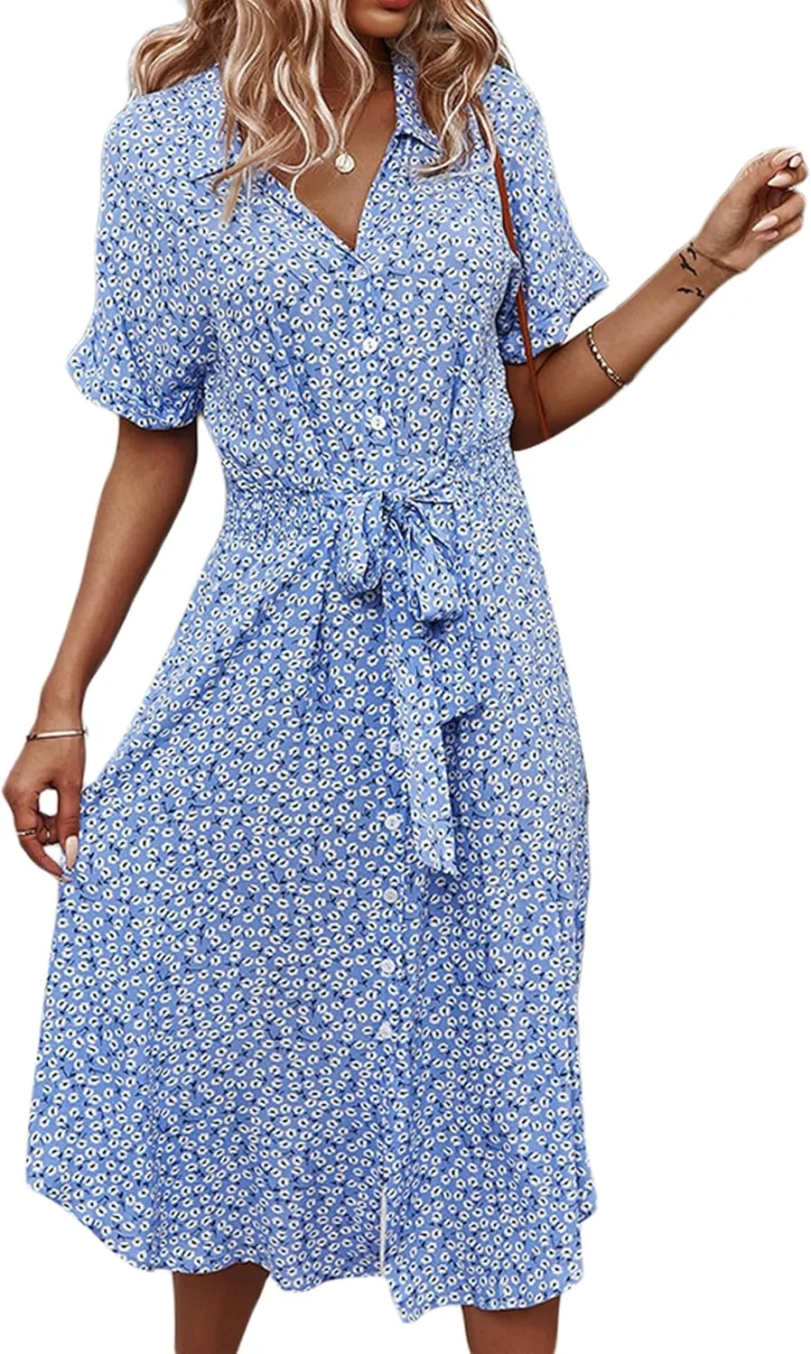 Women Summer Boho Short Sleeve Floral Maxi Dress V Neck Ruffle Bohemian Swing Beach Dresses Sundress