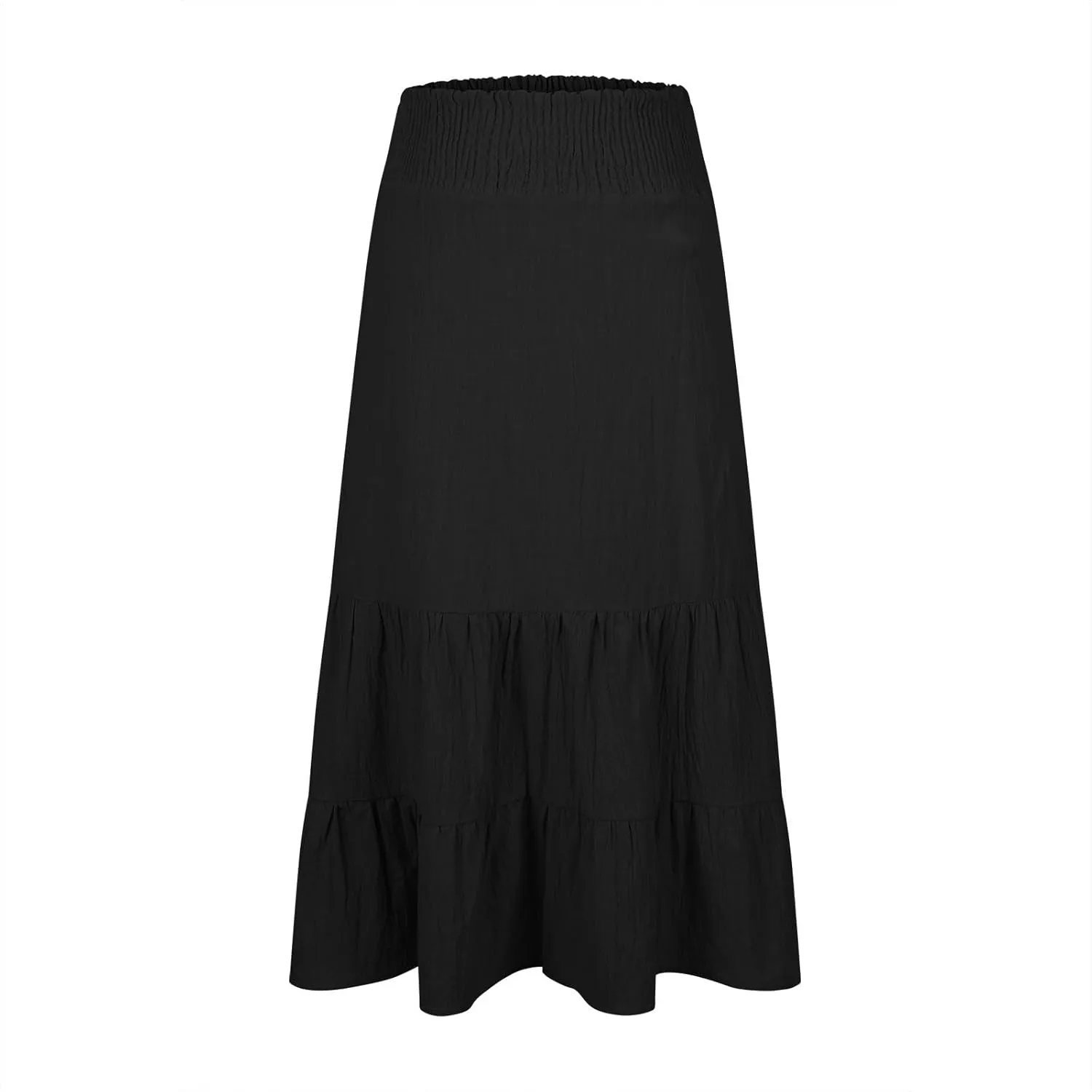 Women Summer Midi Skirts Flowy Elastic High Waist Pleated Tiered Casual Swing Boho A Line Ruffle Skirt