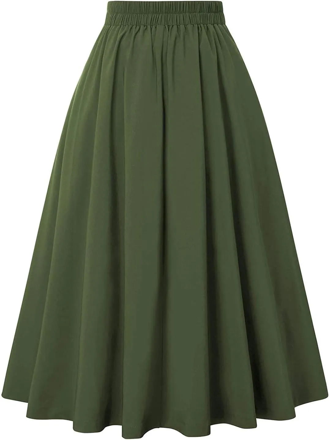 Women Vintage Elastic High Waist Pleated Skirt Gothic Button Midi A-Line Swing Skirts Work Casual Dress 2025 Trendy