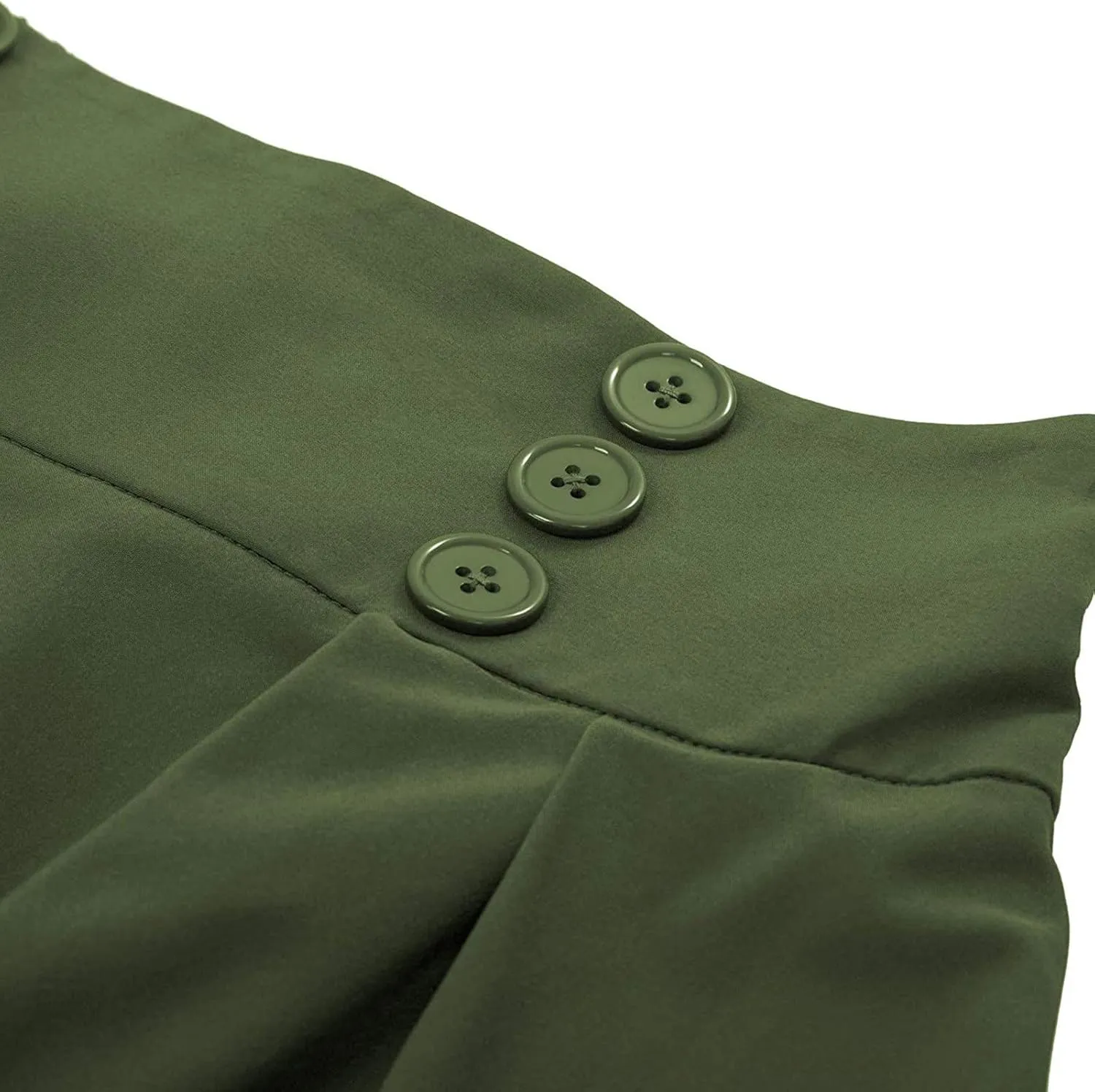 Women Vintage Elastic High Waist Pleated Skirt Gothic Button Midi A-Line Swing Skirts Work Casual Dress 2025 Trendy