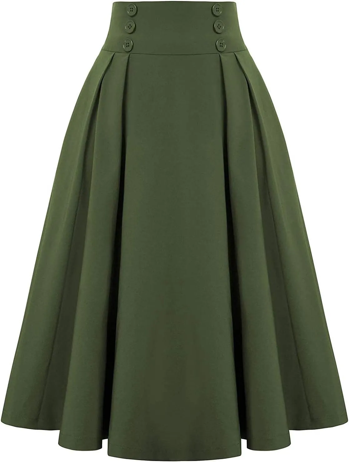 Women Vintage Elastic High Waist Pleated Skirt Gothic Button Midi A-Line Swing Skirts Work Casual Dress 2025 Trendy