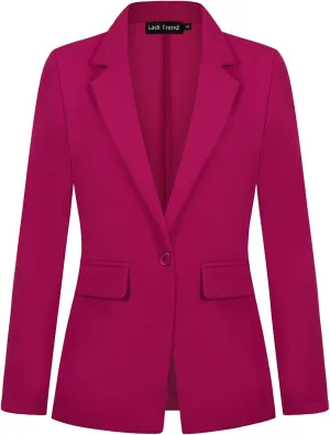 Womens Blazer One Button Jacket Suits Notched Lapel Casual Work Office Long Sleeve Blazer with Pockets