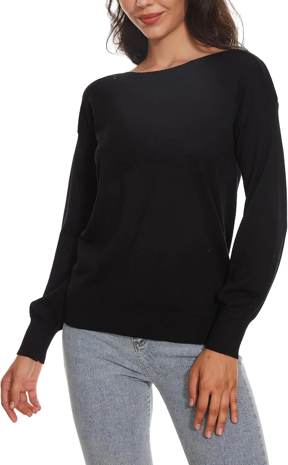 Women's Boat Neck Long Sleeve Sweaters Casual Lightweight Knit Pullover Tops Fall Winter Trendy
