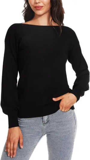 Women's Boat Neck Long Sleeve Sweaters Casual Lightweight Knit Pullover Tops Fall Winter Trendy