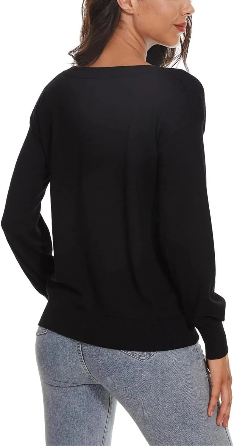 Women's Boat Neck Long Sleeve Sweaters Casual Lightweight Knit Pullover Tops Fall Winter Trendy