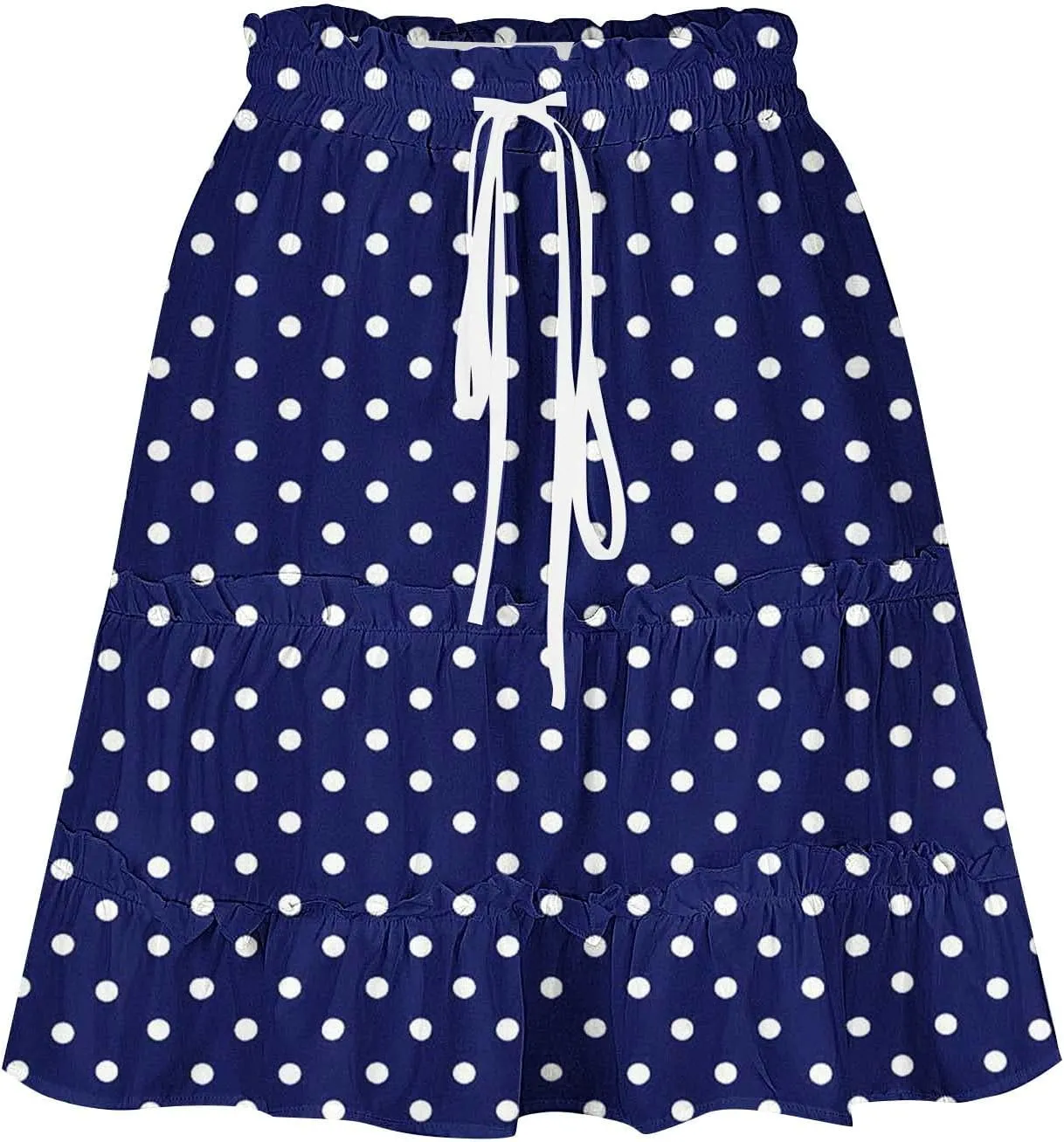 Women's Casual Summer Skirts High Waist Pleated Skirts A-Line Flowy Swing Tiered Skirt Polka Dots Beach Skirt
