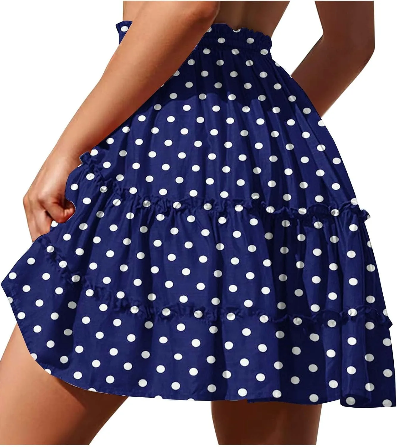 Women's Casual Summer Skirts High Waist Pleated Skirts A-Line Flowy Swing Tiered Skirt Polka Dots Beach Skirt