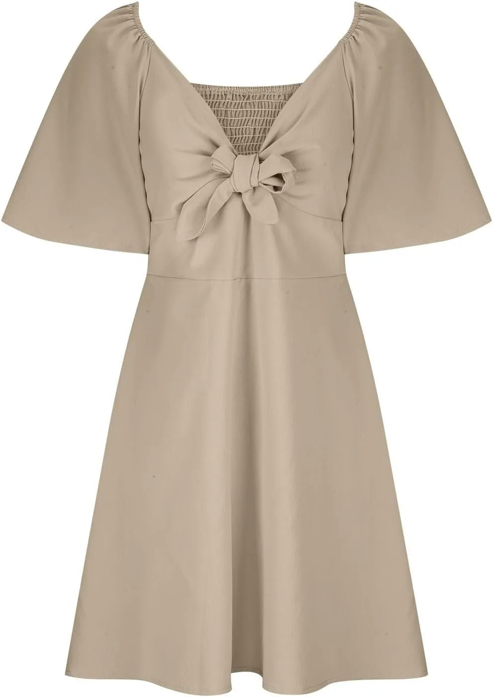 Womens Dresses 2024 Spring Summer Deep V Neck Elegant Bow Tie Mini Dress Short Sleeve Solid Casual Graduation Dress