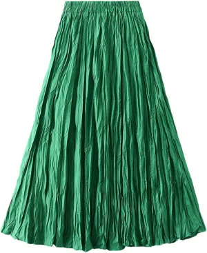 Women's Elastic Waist Midi Skirt Ruffles Pleated Fairy Grunge Skirt Y2k Skirts